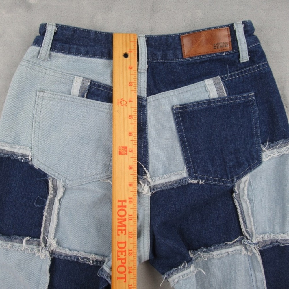 Nasty Gal Collection Patchwork Denim Jeans Blue Two Tone Raw Hem Size 8 3568 - Picture 9 of 12